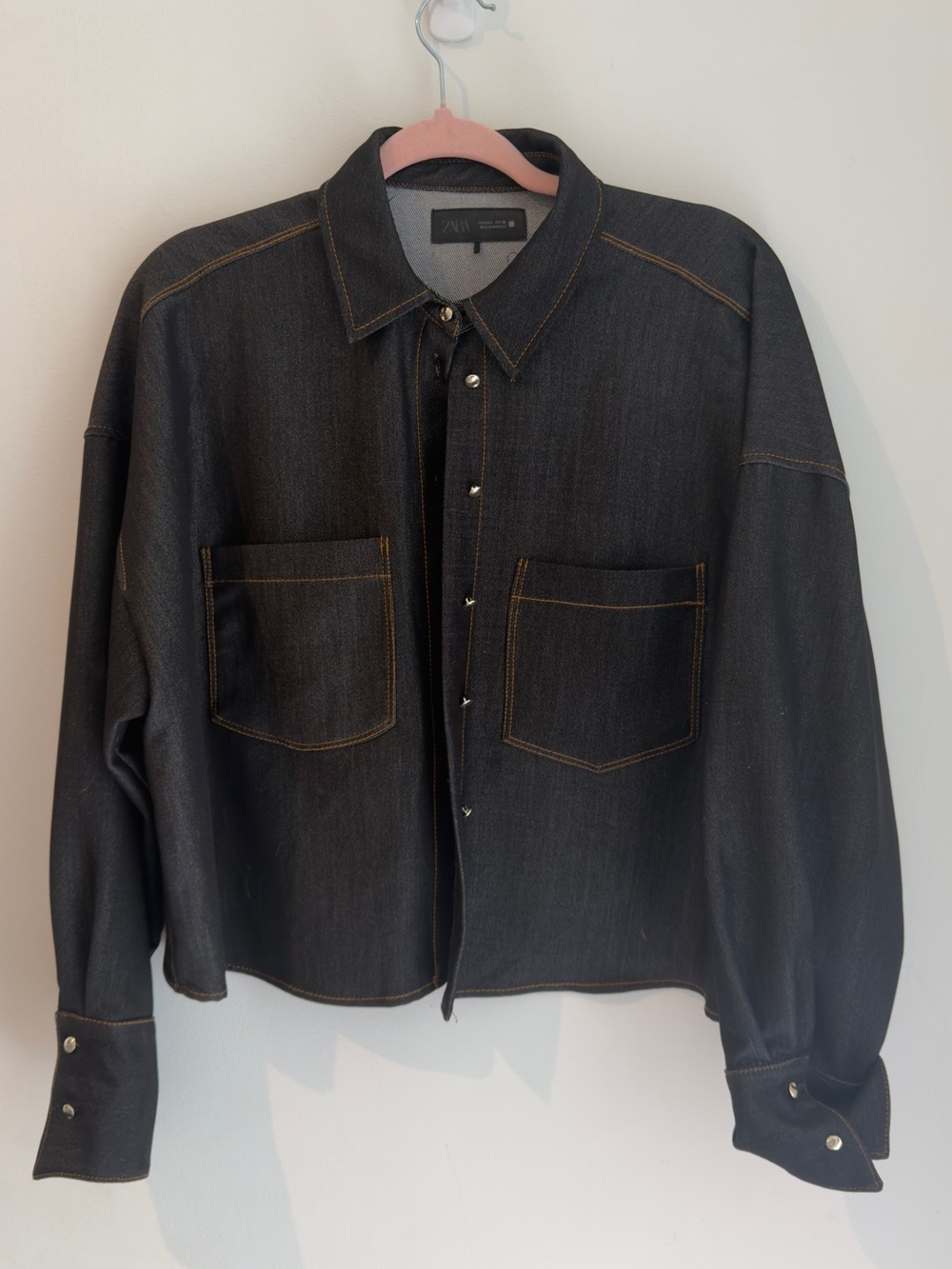 Zara Black Dark Denim Oversized Shirt Jacket - Picture 2 of 5